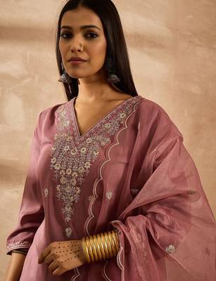 Women Ethnic Motifs Embroidered Regular Sequinned Kurta with Trousers & With Dupatta 1