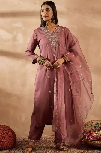 Women Ethnic Motifs Embroidered Regular Sequinned Kurta with Trousers & With Dupatta