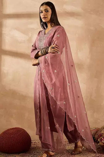 Women Ethnic Motifs Embroidered Regular Sequinned Kurta with Trousers & With Dupatta