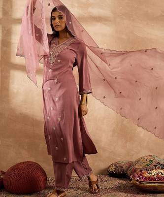 Women Ethnic Motifs Embroidered Regular Sequinned Kurta with Trousers & With Dupatta 5