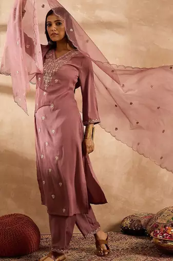 Women Ethnic Motifs Embroidered Regular Sequinned Kurta with Trousers & With Dupatta