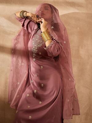 Women Ethnic Motifs Embroidered Regular Sequinned Kurta with Trousers & With Dupatta 7