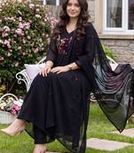 Women Ethnic Motifs Embroidered Empire Thread Work Pure Cotton Kurta with Trousers & With Dupatta