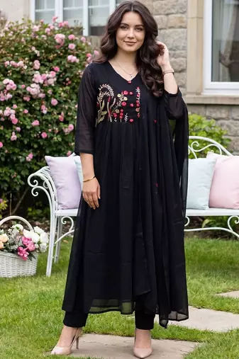Women Ethnic Motifs Embroidered Empire Thread Work Pure Cotton Kurta with Trousers & With Dupatta