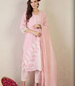 Women Floral Printed Linen Kurta with Trousers & Dupatta