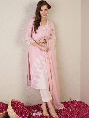 Women Floral Printed Linen Kurta with Trousers & Dupatta 5