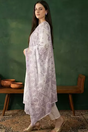 Women Floral Embroidered Regular Thread Work Pure Cotton Kurta with Trousers & With Dupatta