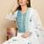 Floral Embroidered Thread Work Organza Straight Kurta With Trousers & Dupatta
