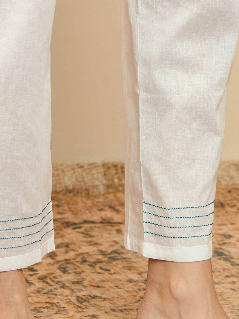 Floral Embroidered Thread Work Organza Straight Kurta With Trousers & Dupatta