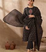 Women Ethnic Motifs Printed Cotton Kurta with Trousers & Dupatta