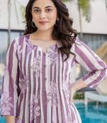 Floral Printed Notch Neck Pure Cotton A-Line Kurta With Trousers