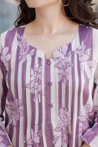 Floral Printed Notch Neck Pure Cotton A-Line Kurta With Trousers