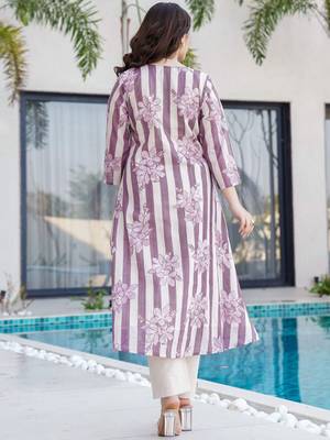 Floral Printed Notch Neck Pure Cotton A-Line Kurta With Trousers 5