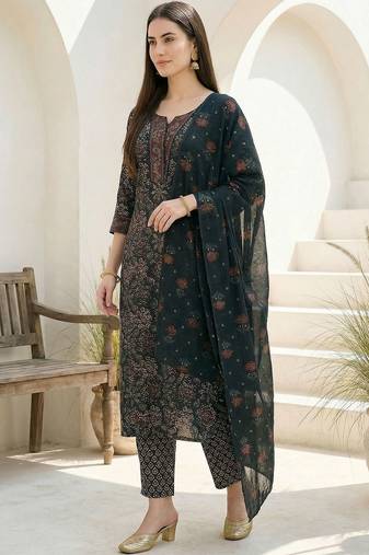 Women Ethnic Motifs Printed Regular Pure Cotton Kurta with Trousers & With Dupatta