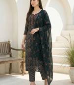 Women Ethnic Motifs Printed Regular Pure Cotton Kurta with Trousers & With Dupatta