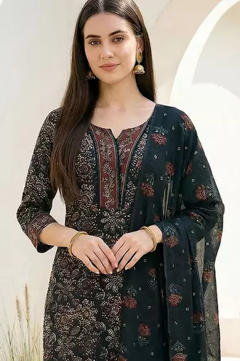 Women Ethnic Motifs Printed Regular Pure Cotton Kurta with Trousers & With Dupatta