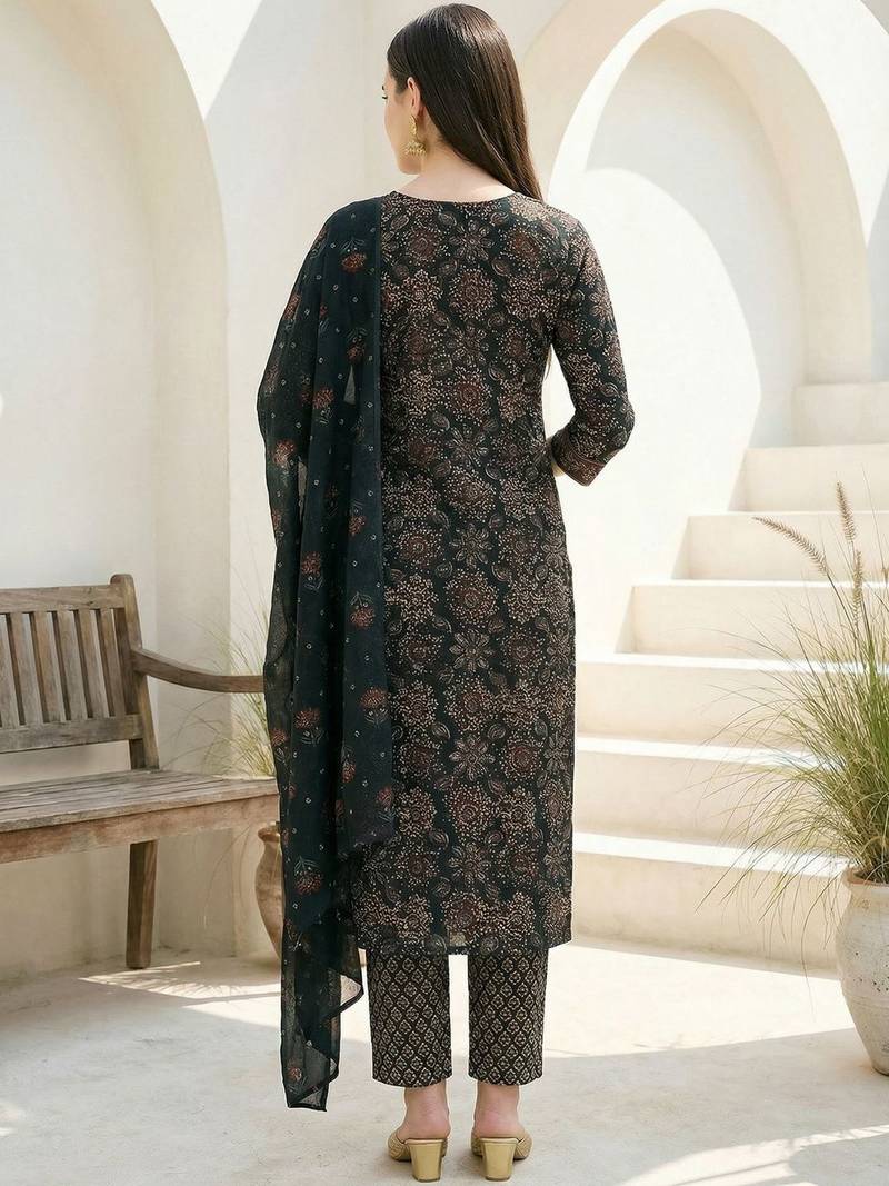 Women Ethnic Motifs Printed Regular Pure Cotton Kurta with Trousers & With Dupatta