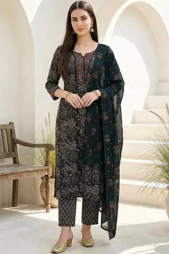 Women Ethnic Motifs Printed Regular Pure Cotton Kurta with Trousers & With Dupatta