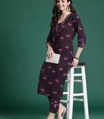 Floral Printed Beads & Stones Pure Cotton Kurta with Trousers
