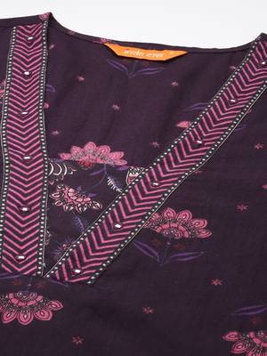Floral Printed Beads & Stones Pure Cotton Kurta with Trousers 2