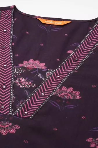 Floral Printed Beads & Stones Pure Cotton Kurta with Trousers