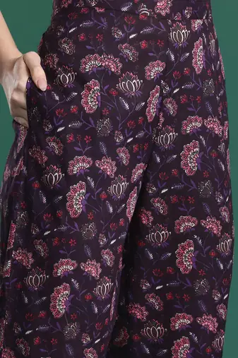 Floral Printed Beads & Stones Pure Cotton Kurta with Trousers
