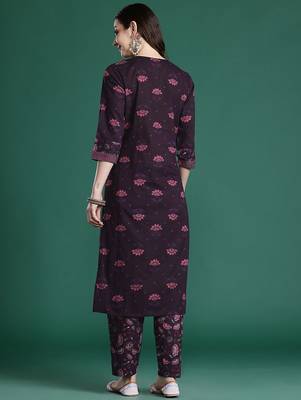 Floral Printed Beads & Stones Pure Cotton Kurta with Trousers 5