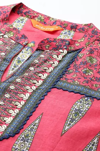 Ethnic Motifs Printed Pure Cotton Kurta with Trousers & Dupatta