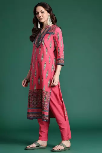 Ethnic Motifs Printed Pure Cotton Kurta with Trousers & Dupatta