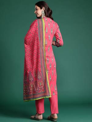 Ethnic Motifs Printed Pure Cotton Kurta with Trousers & Dupatta 7