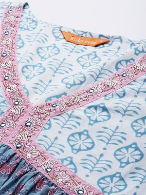 Floral Printed Empire Beads and Stones Pure Cotton Kurta with Trousers & Dupatta 2