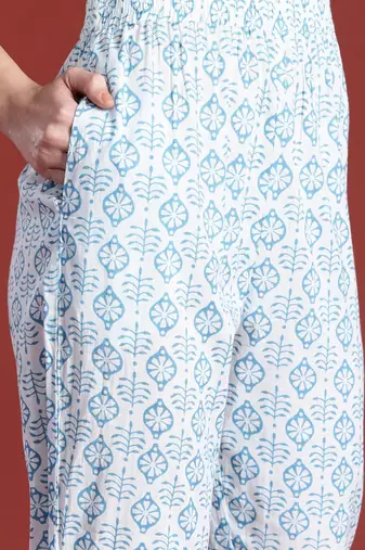 Floral Printed Empire Beads and Stones Pure Cotton Kurta with Trousers & Dupatta