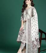 Floral Embroidered Pure Cotton Kurta with Trousers & Dupatta