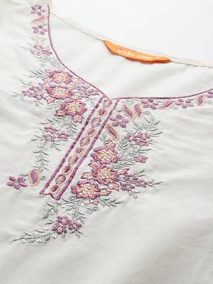 Floral Embroidered Pure Cotton Kurta with Trousers & Dupatta 2