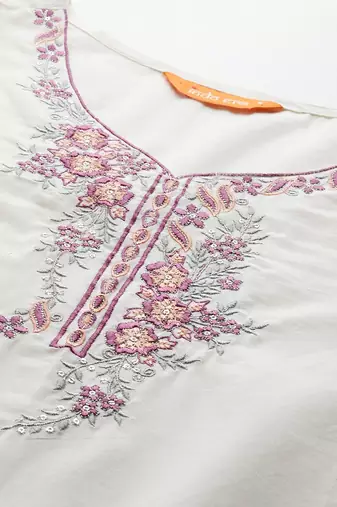 Floral Embroidered Pure Cotton Kurta with Trousers & Dupatta