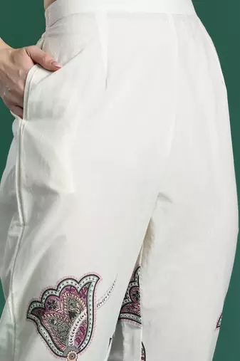 Floral Embroidered Pure Cotton Kurta with Trousers & Dupatta