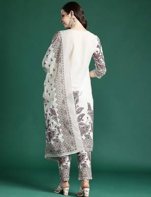 Floral Embroidered Pure Cotton Kurta with Trousers & Dupatta 7