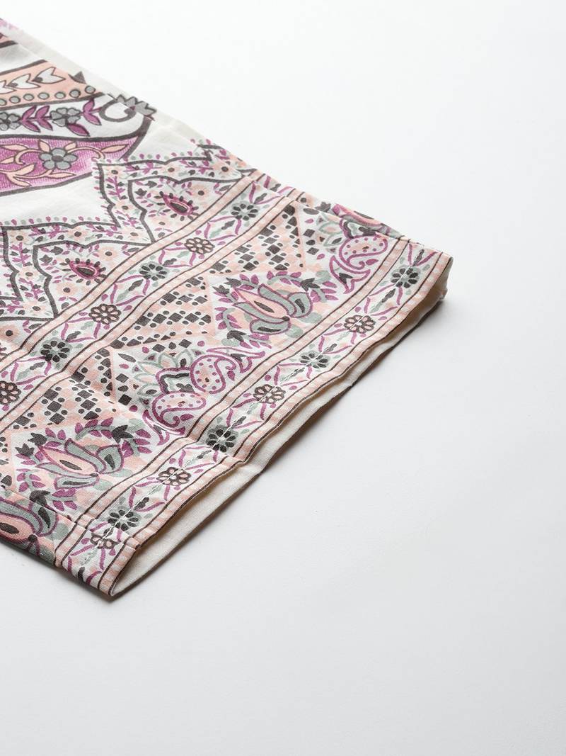 Floral Embroidered Pure Cotton Kurta with Trousers & Dupatta