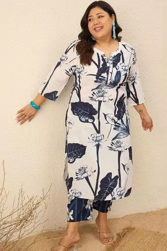 Plus Size Floral Printed Regular Kurta with Palazzos