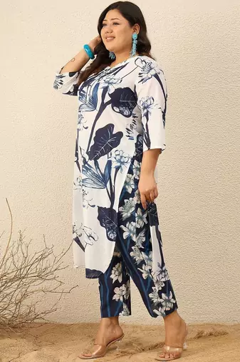 Plus Size Floral Printed Regular Kurta with Palazzos