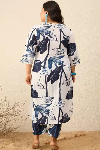 Plus Size Floral Printed Regular Kurta with Palazzos