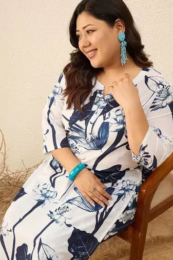 Plus Size Floral Printed Regular Kurta with Palazzos