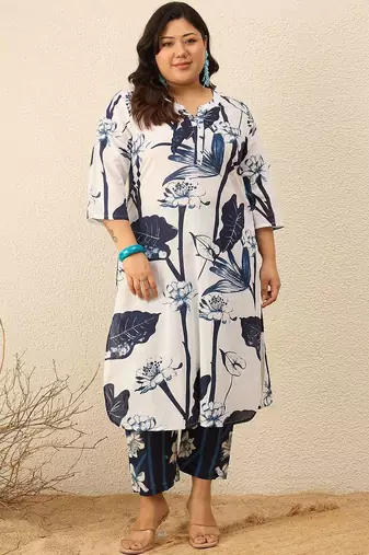 Plus Size Floral Printed Regular Kurta with Palazzos