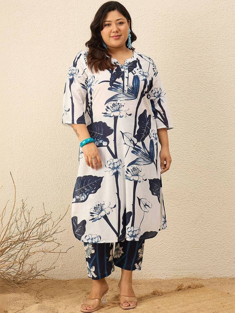 Plus Size Floral Printed Regular Kurta with Palazzos