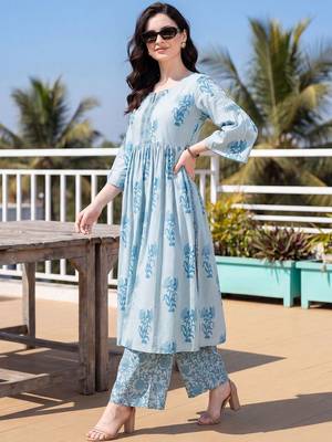 Women Floral Printed Empire Thread Work Pure Cotton Kurta with Palazzos 1