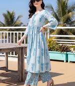 Women Floral Printed Empire Thread Work Pure Cotton Kurta with Palazzos