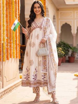 Women Ethnic Motifs Printed Empire Pure Cotton Kurta with Trousers & With Dupatta 1