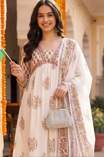Women Ethnic Motifs Printed Empire Pure Cotton Kurta with Trousers & With Dupatta