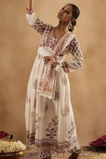 Women Ethnic Motifs Printed Empire Pure Cotton Kurta with Trousers & With Dupatta