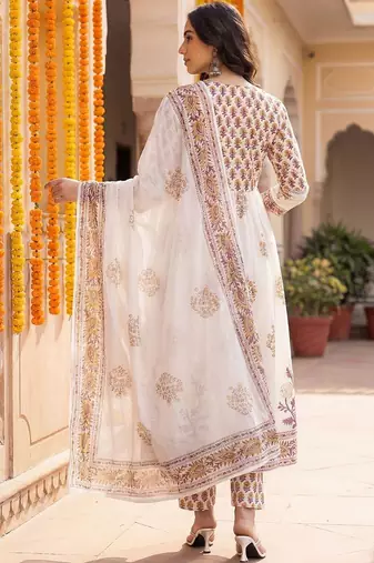 Women Ethnic Motifs Printed Empire Pure Cotton Kurta with Trousers & With Dupatta